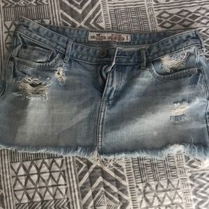 Destroyed light blue jean hollister skirt